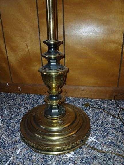 "Stiffel Style" Brass & Wood Table w/ Railing + 61" tall Floor Lamp