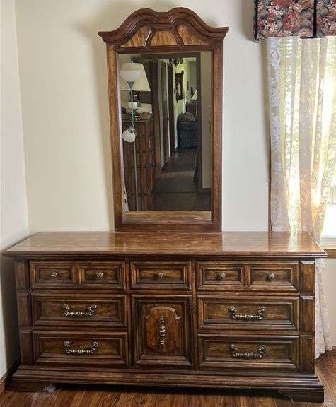 Stanley Furniture Wooden Dresser (82”T,66”L,20”D) w/ Mirror