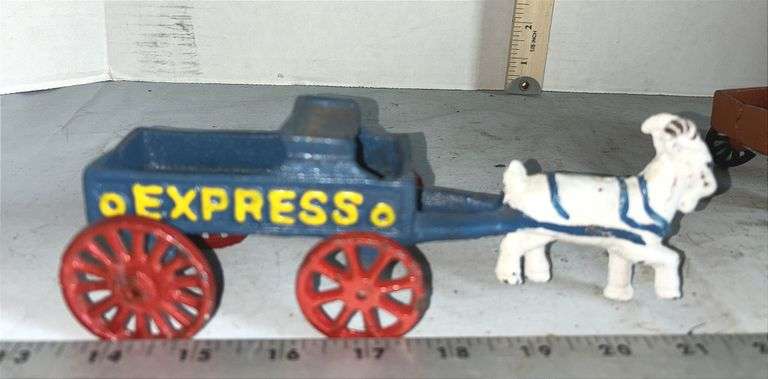 Three Cast Iron Express Wagons Pulled By Goats