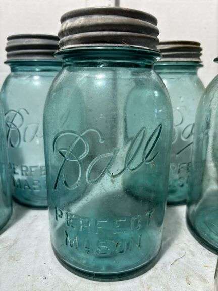 Assortment of Blue & Clear Mason Jars