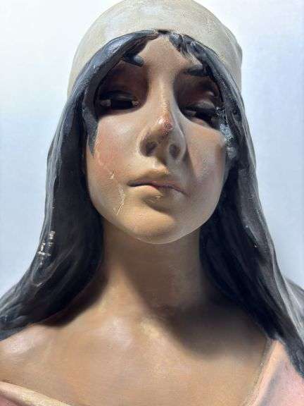 Signed 19th Century Hand Painted Composition Bust