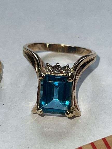 Marked 14K Blue Topaz Jewelry Set