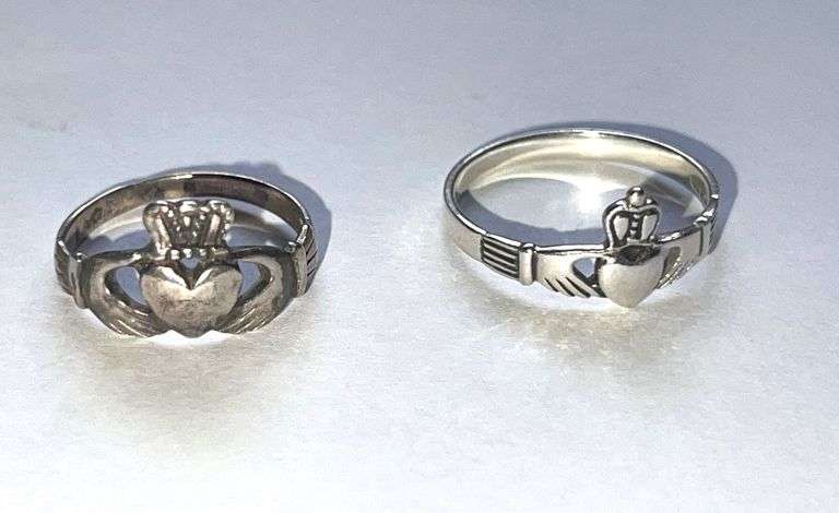 Two Sterling Silver Marked 925 Claddagh Rings