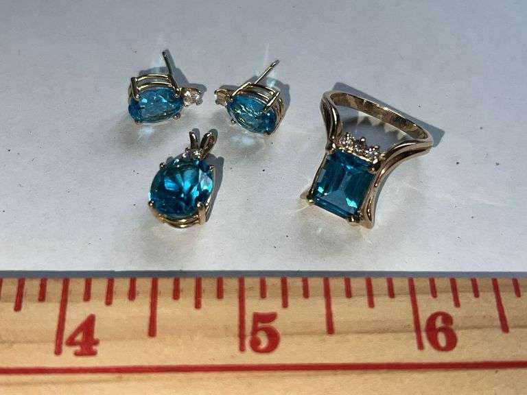 Marked 14K Blue Topaz Jewelry Set
