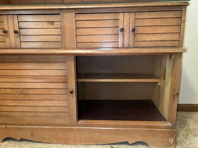 "Ethan Allen Style" Two Piece Wood Hutch w/ Drawers & Storage (63”T,46”L,16”D)