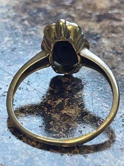 Onyx & Diamond Star Marked 10K Ring