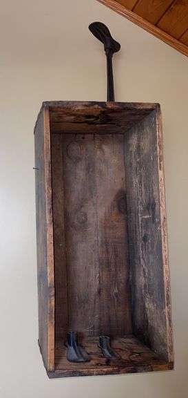 Wooden 36”x17”x13” Crate w/ Cast Iron Cobblers Forms
