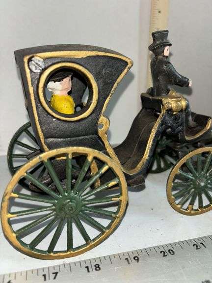 Hand Painted Cast Iron Horse Drawn Carriage