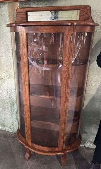 Curved Glass Oak China Cabinet 64 x 31 x 15