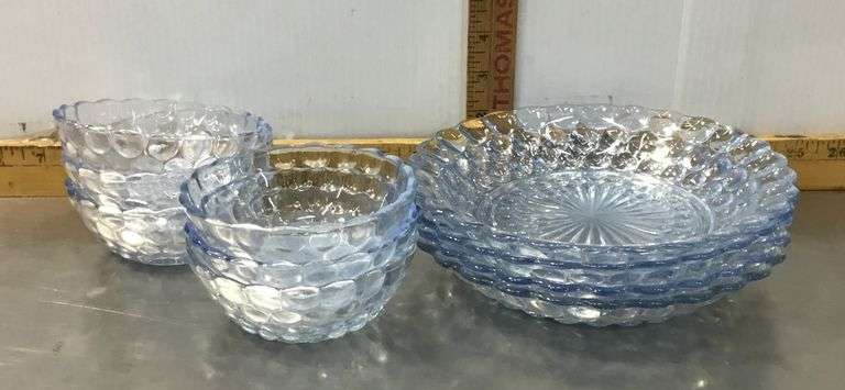 Light Blue Depression Bubble Glass Soup & Dessert Bowls