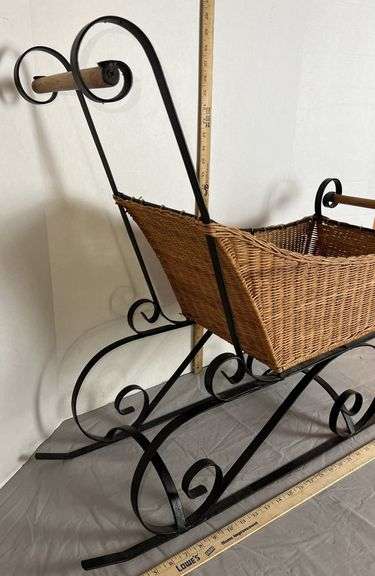 Vintage Wrought Iron & Wicker Sleigh