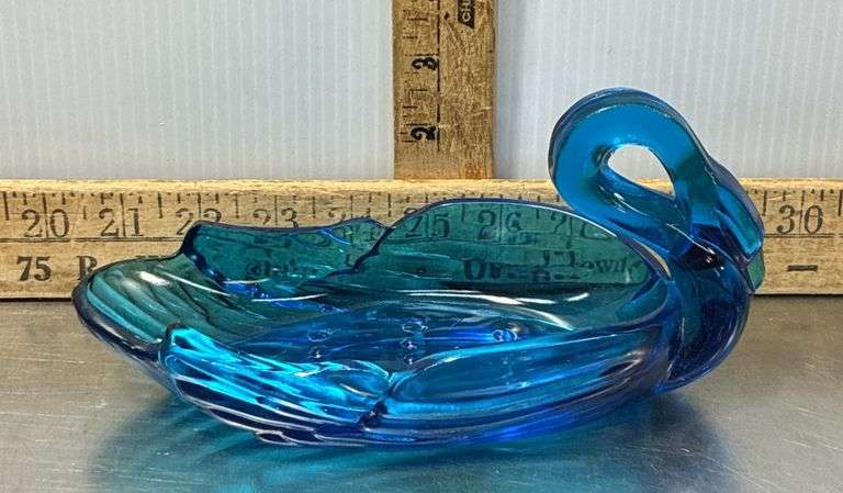 Blue Glass Swan Trinket Dish