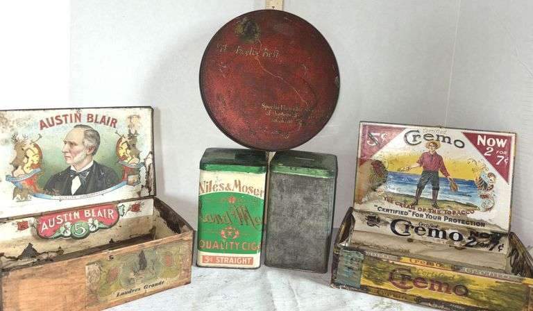 Austin Blair Cigar Box, Cremo Cigar Box & Niles & Moser Straight Quality Cigar Tin