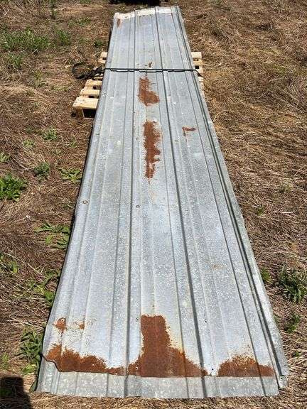 Nine Sheets of 14’ long Pole Barn Steel- 23”-34” wide