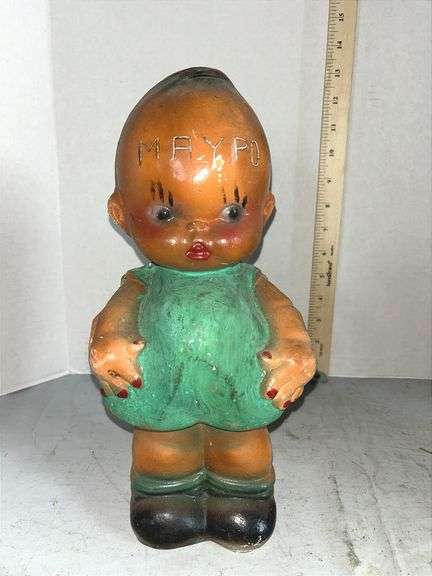 12" Tall Chalkware Kewpie Doll & 1970’s Donald Duck Vinyl Bank