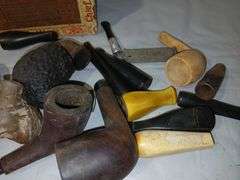Early 20th Century Chief Battle Cigar Box, Clay Pipe Pieces and Cigarettes