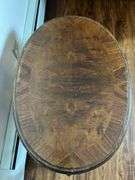 Antique Carved Wooden Side Table w/ Glass Top (21”T,27”L,19”W) + Brass & Cut Glass Table Lamps