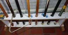Seven Cue Sticks, One Shot Assist, & Cue Stick Rack