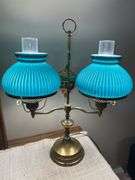 Antique Brass Double Arm Student Library Table/Desk Lamp