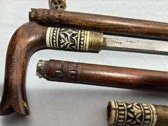 Three Hand Carved Sword Canes