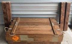 Large Wood Ammo Box w/ Legs, Approx. 43” x 27” x 12”, Legs are Approx 27” Tall