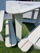 Wood 38” tall- 52” Triangle Table w/ Benches & Foot Rests