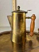 1942 Blake Brass Coffee Pot, Creamer & Sugar Bowl w/ Wood Handles