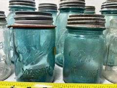 Assortment of Blue & Clear Mason Jars