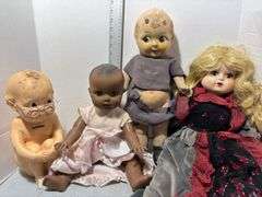 1966 Chalkware Kewpie Piggy Bank & Other Baby Dolls