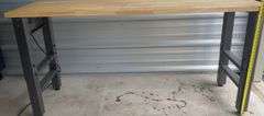 Wood Table w/ Adjustable Metal Legs & Power Strip On One End, Approx. 72” x 24”