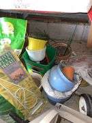 Hose Reel, Garden Cart, Fertilizer/Lawn Lime, Gardening Items & Metal Shelf