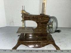 1930'S Faux Wood Grain Tin Litho Children's Hand Crank Sewing Machine