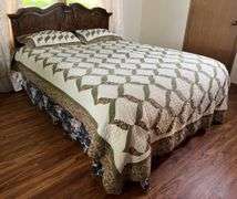 Full Sized Bed Frame, Mattress & Box Spring + Bedding