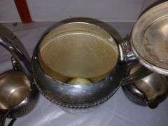 Sterling Silver Candle Holder, B.Rogers Silver Tea Pot, Cream and Sugar