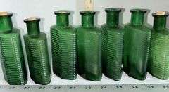 CLC Company Glass Green Ribbed  Medicine Bottles