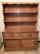 "Ethan Allen Style" Two Piece Wood Hutch w/ Drawers & Storage (63”T,46”L,16”D)