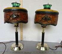 Stained- Glass Style John Deere Snowmobile & Tractor Electric Lamps