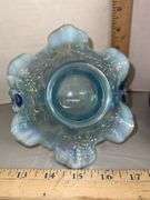 Fenton Iridescent Blue Basket & Alum Bay Glass Neptune Pitcher
