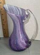 Fenton Iridescent Blue Basket & Alum Bay Glass Neptune Pitcher
