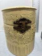 White Celluloid Box of Victorian Collars And Cuffs & Wittner Wooden Metronomes