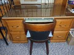 Wood 54"×32"×29" Desk w/ Glass Top & Chair