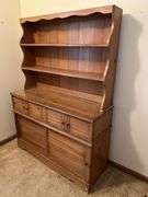 "Ethan Allen Style" Two Piece Wood Hutch w/ Drawers & Storage (63”T,46”L,16”D)