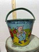 Sunshine Butter Wafers Tin, American Logs Container & Vintage Metal Sand Buckets