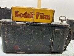 Kodak Brownie Box Camera, Two Kodak Film Fold Cameras, & Kodak Autographic 122 Film w/ Box