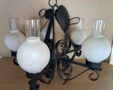 MCM Metal 19” long & 22” round Chandelier w/ 4 Extra Globes- not shown