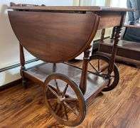 Mid Century Modern Drop Leaf Cherry Bar Cart (29”T,33”L,20”D)
