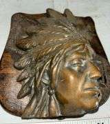 Native American Indian Chief Bronze Wall Plaque