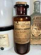 Davis & Co. Mercury Stoneware Jug & Assorted Apothecary Bottles