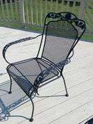 Metal 29” tall Table (54”x38”) w/ Six Chairs + Umbrella & 19” tall 24” round Side Table