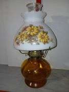 Amber Daisy Hurricane Oil Lamp